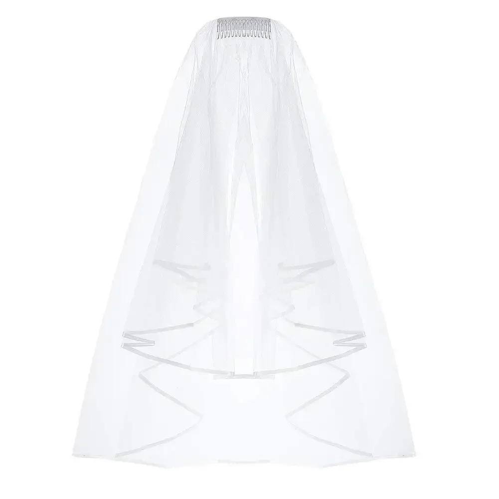 Voile de Mariage Blanc à Double Bord, avec Peigne, pour Patients en Cascade Centrale, 2024