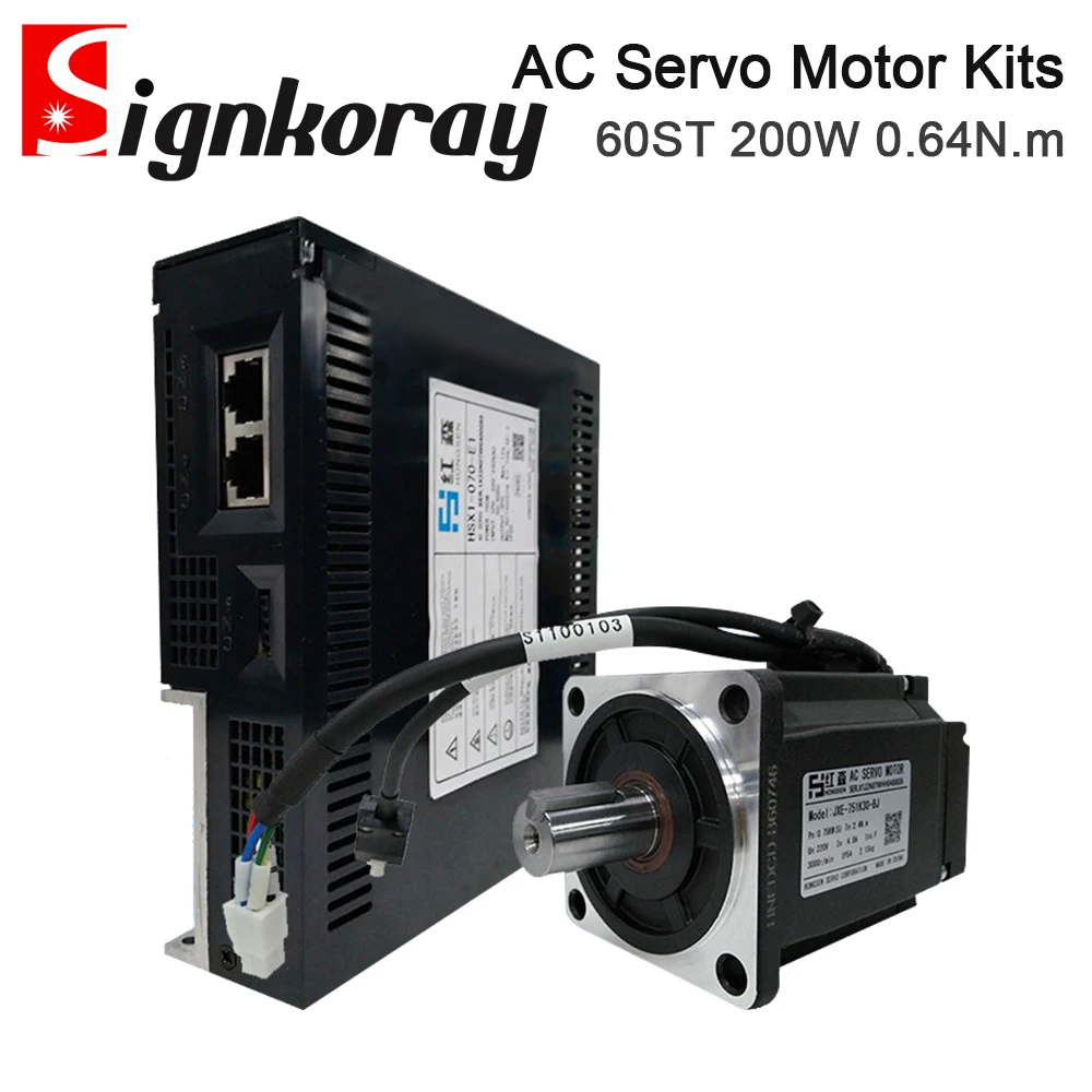 SignkoRay 200W 0.64N.m AC Servo Motor Driver Kits 60ST 3000RPM 220V AC Motor for CNC Router