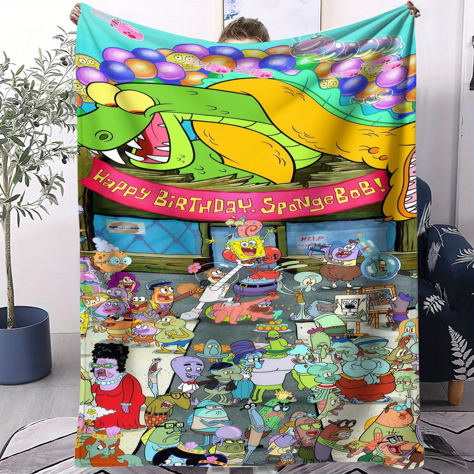 

Фланелевое одеяло с принтом Спанч Боб и его друзья, мягкое, многофункциональное, декоративное, универсальное, подарок на день рождения