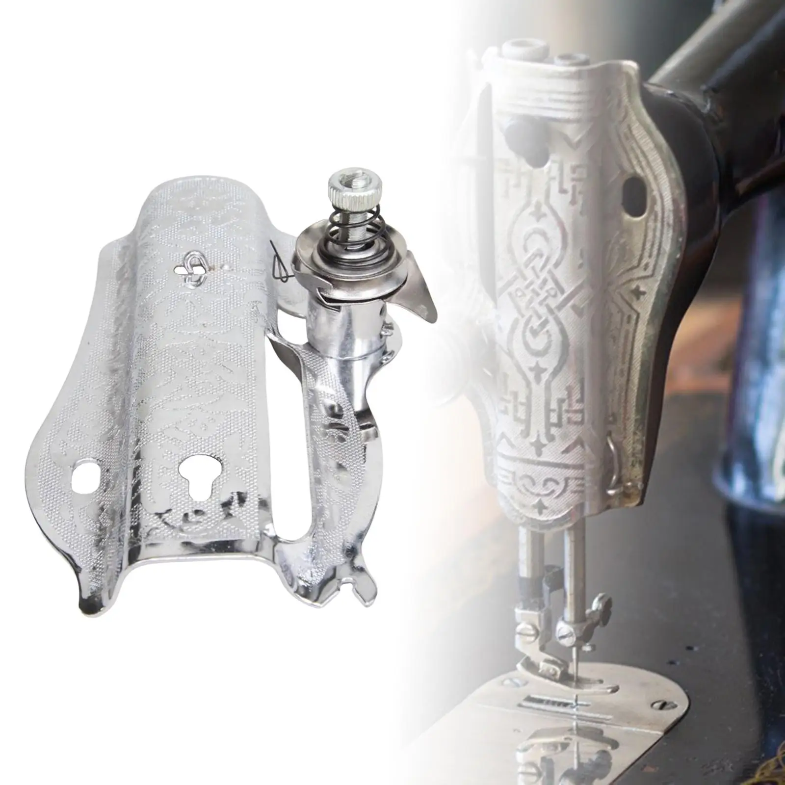 Metal Face Cover for Old Model Sewing Machine Scroll Design Replacement Accessory for Domestic Four Thread Overlock
