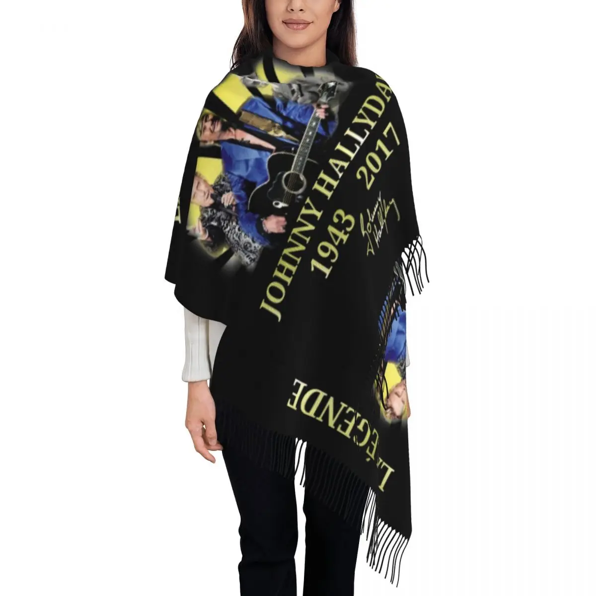 

Personalized Print Johnny Hallyday Scarf Women Men Winter Warm Scarves France Singer Shawls Wraps