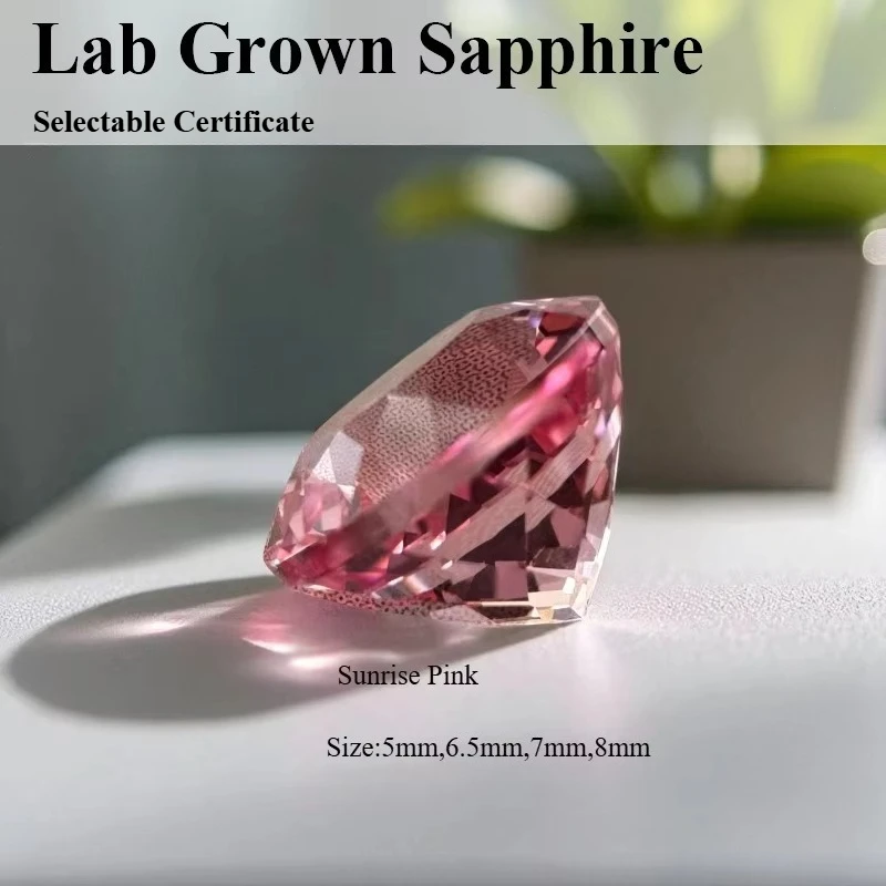 Laborgezüchteter Saphir, runder Schliff, Sonnenaufgangsrosa, loser Edelstein, wählbares Zertifikat, bestanden bei Diamantprüfer, für die Schmuckherstellung – Detail 2