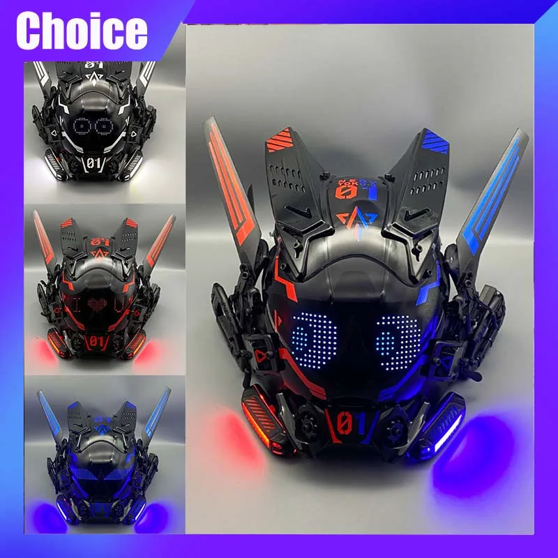 

Cyber Punk Cos Mask With LED Light Rolling Subtitles Screen Cosplay Mech Soldier Mask Technology App Control Helmet Party Props