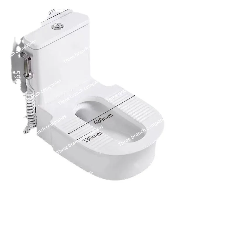 

Integrated with curved pit-free squatting toilet, toilet seat is changed to squatting toilet