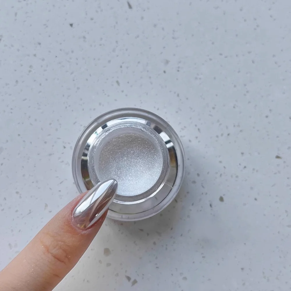 YZ 7 ألوان ضوء القمر الأبيض أورورا مرآة مسحوق لامعة اللؤلؤ الكروم فرك مسحوق معدني الفضة تأثير الليزر ضوء القمر مسحوق