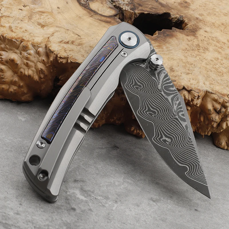RW34 + VG10 دمشق شفرة فولاذية سبائك التيتانيوم مطعمة زركونيا الحصان مقبض سكين للفرد التخييم في الهواء الطلق أدوات إنقاذ سكين