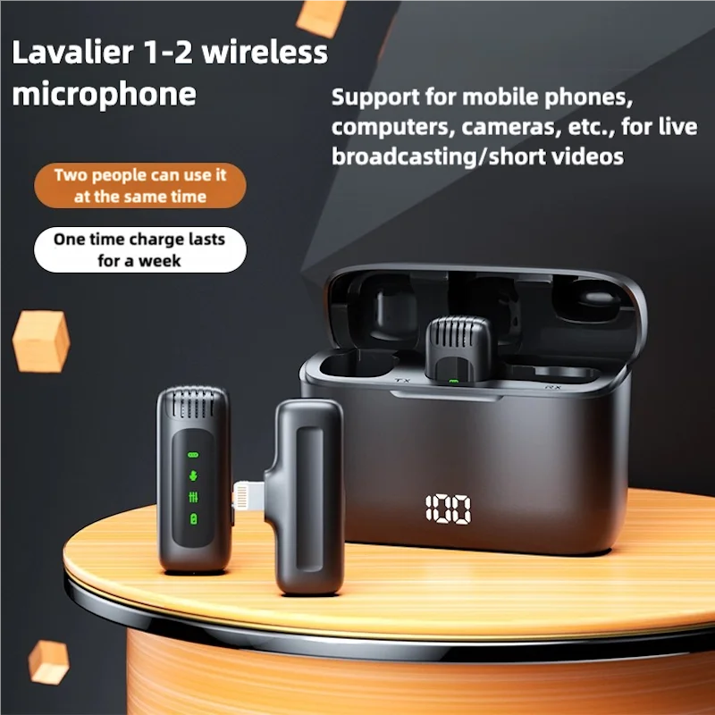 FIFAR Wireless Lavalier Lapel Microphone Portable Noise Reduction Audio Recording For iPhone Android With Charging Box