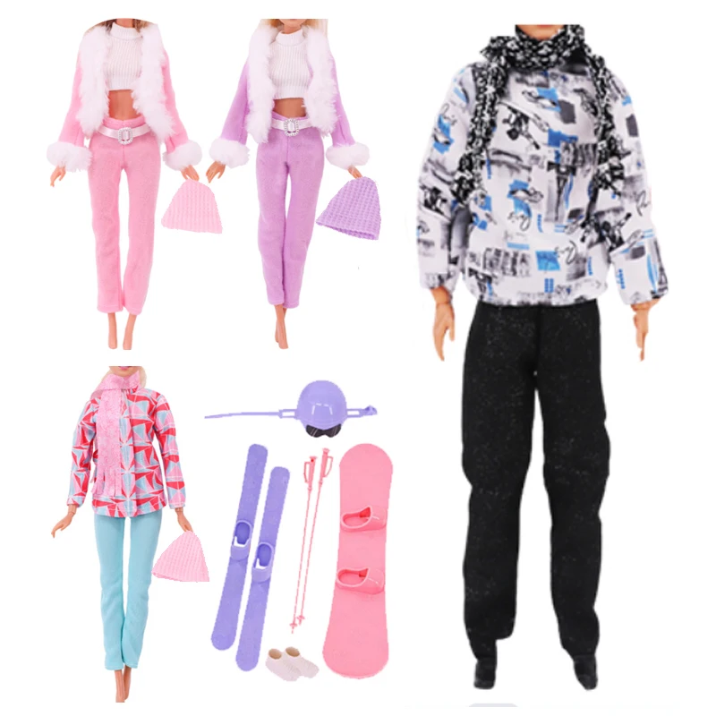 2 Sets/Pack Winter Skiing Outfits for 11.5in/30cm Dolls Accessories for Skiing Games Doll Clothes with Hat Scarf Casual Style