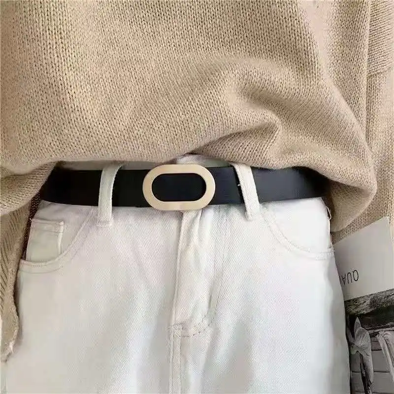 حزام نسائي بإبزيم بيضاوي من النيكل، حزام طالب بسيط وعصري، حزام جينز نسائي مزخرف