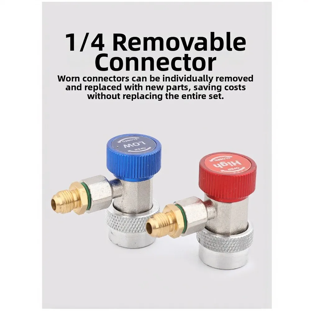 R134a For R1234yf Adjustable Quick Coupler Set 1/4 Inch Thread High Low Side Valve For Car Air Conditioner Repair AC For Service