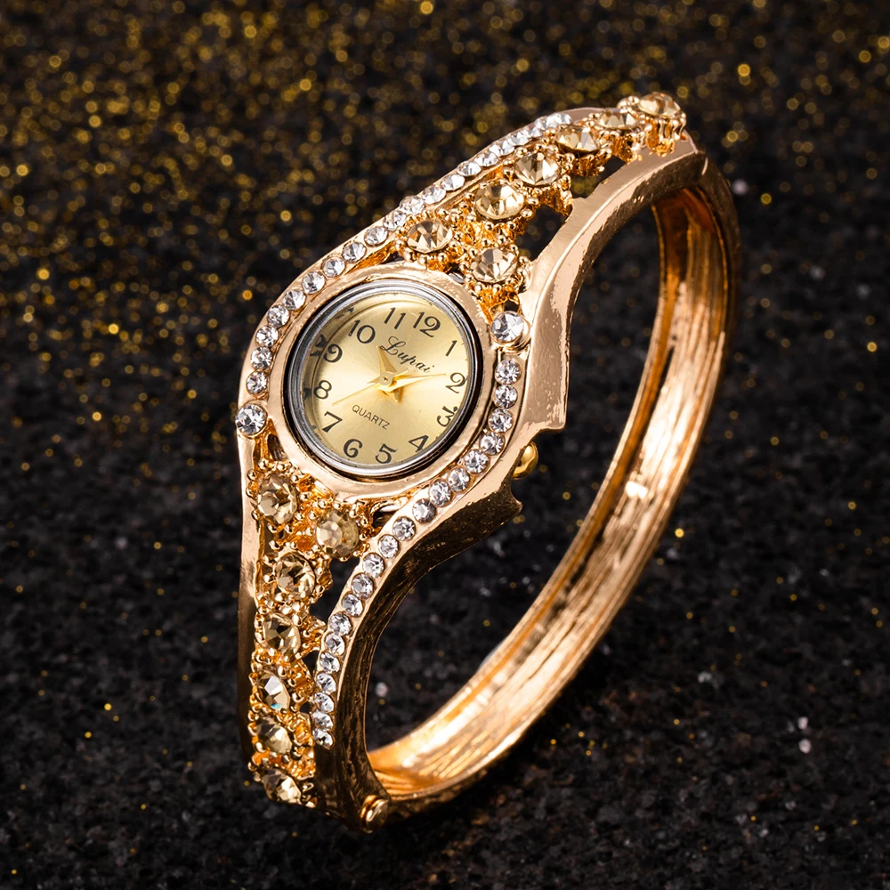 Luxury Golden Women Watches Retro Diamond Quartz Watches for Women Fashion Elegant Steel Ladies Bangle Bracelet Wristwatch Clock