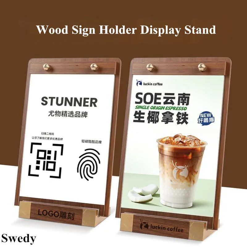 A5 148x210mm Wooden Acrylic Menu Paper Holder Display Stand Acrylic Sign Holder Photo Picture Flyer Document Poster Frame