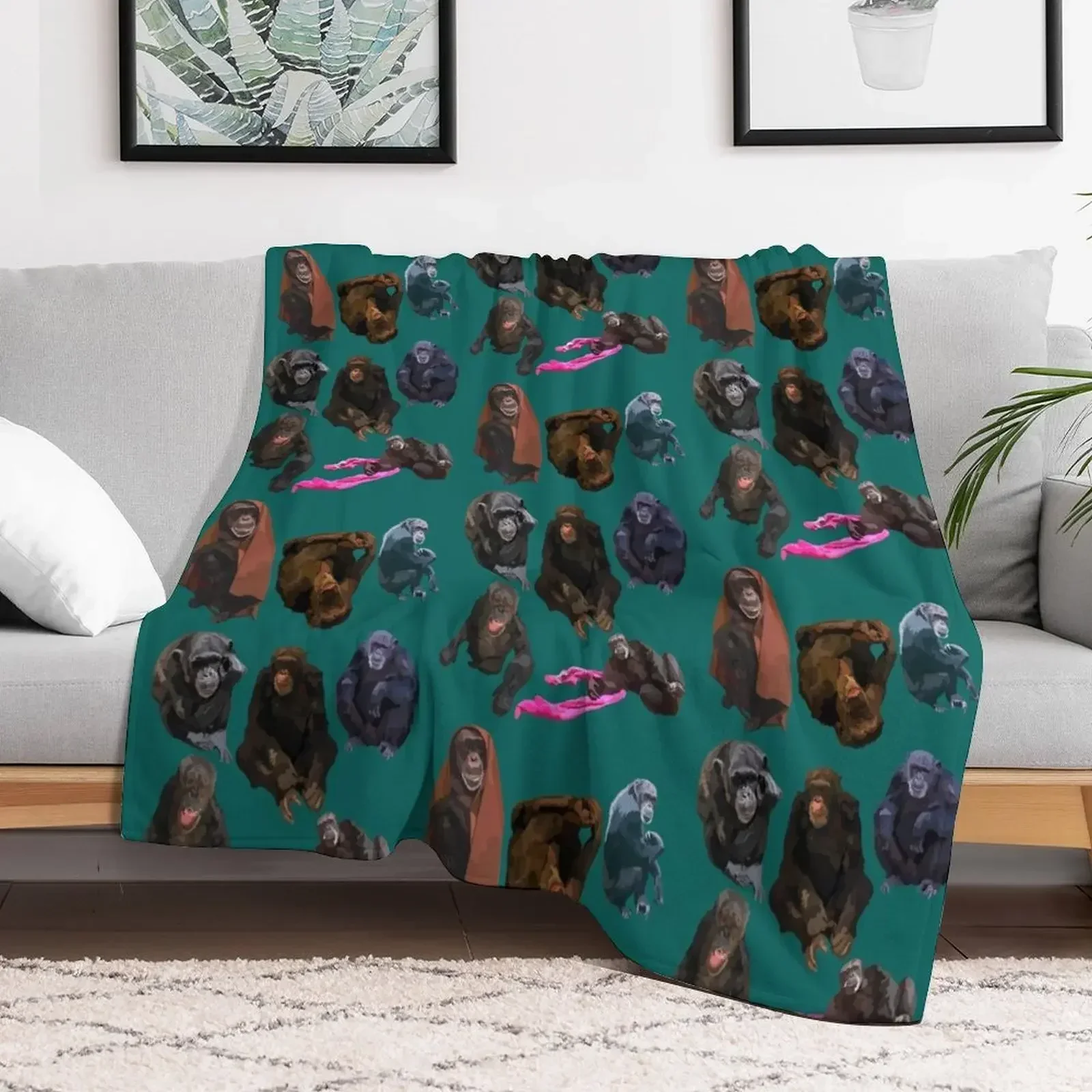 Mixed chimp Throw Blanket Retros Cute Plaid for sofa Blankets