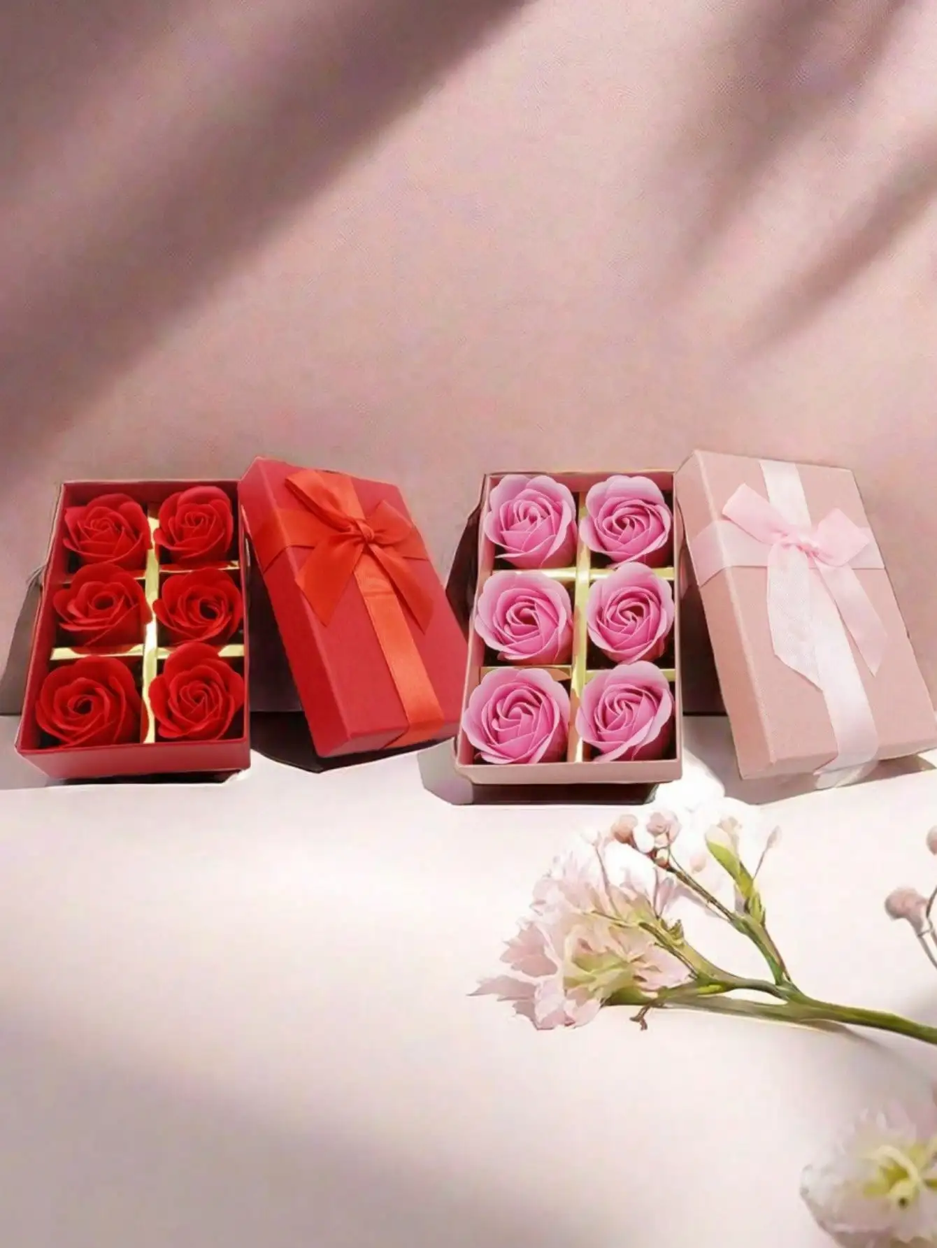 오일 로즈 비누 세트 선물 상자, 아름다운 플로라 목욕 장미 비누 꽃 비누, 선물 상자, 그녀의 여성을 위한 최고의 선물 아이디어, 상자당 6 개 