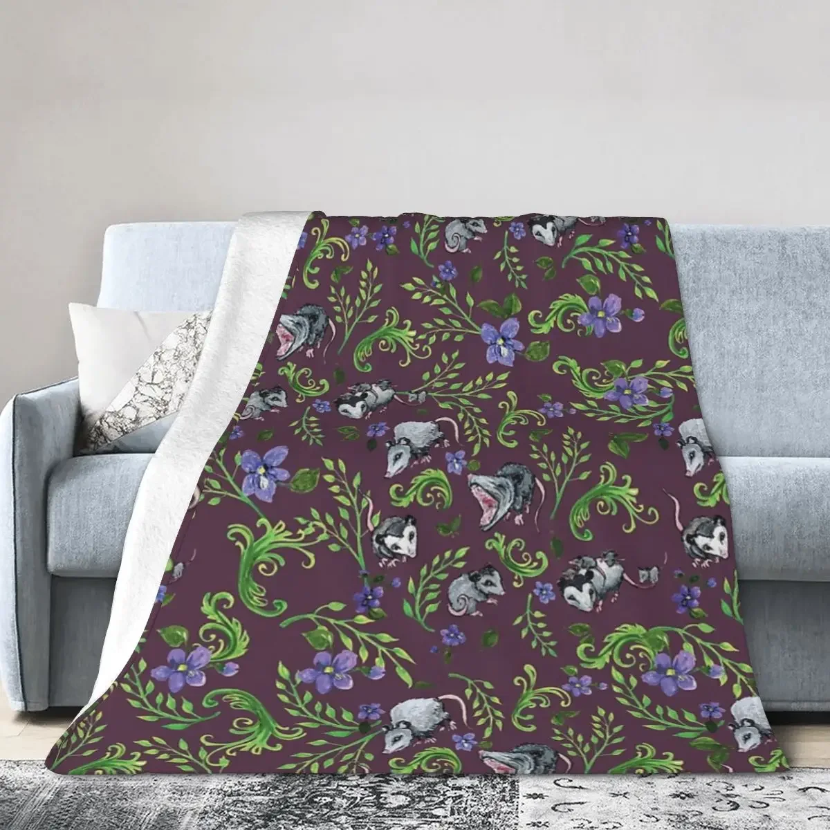 

Opossum, Fern Violet Print Blankets Soft Warm Flannel Throw Blanket Bedspread for Bed Living room Picnic Travel Home Sofa