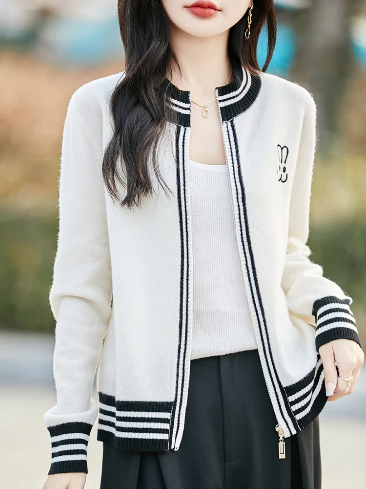 Sweter Wanita Wol Merino 100% Kasual Kardigan Rajutan Wanita Musim Semi Musim Gugur Atasan Pakaian Lengan Panjang Pakaian Luar Kemeja Lembut