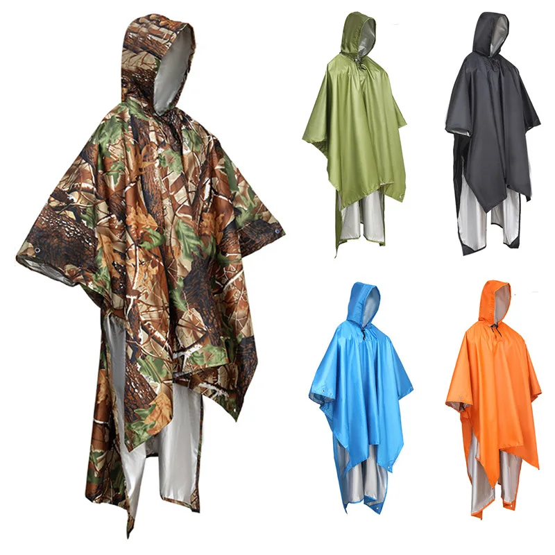 3 in 1 Raincoat Backpack Rain Cover Rain Coat Hood Hiking Cycling Rain Cover Poncho Raincoat Waterproof Outdoor Camping Tent Mat