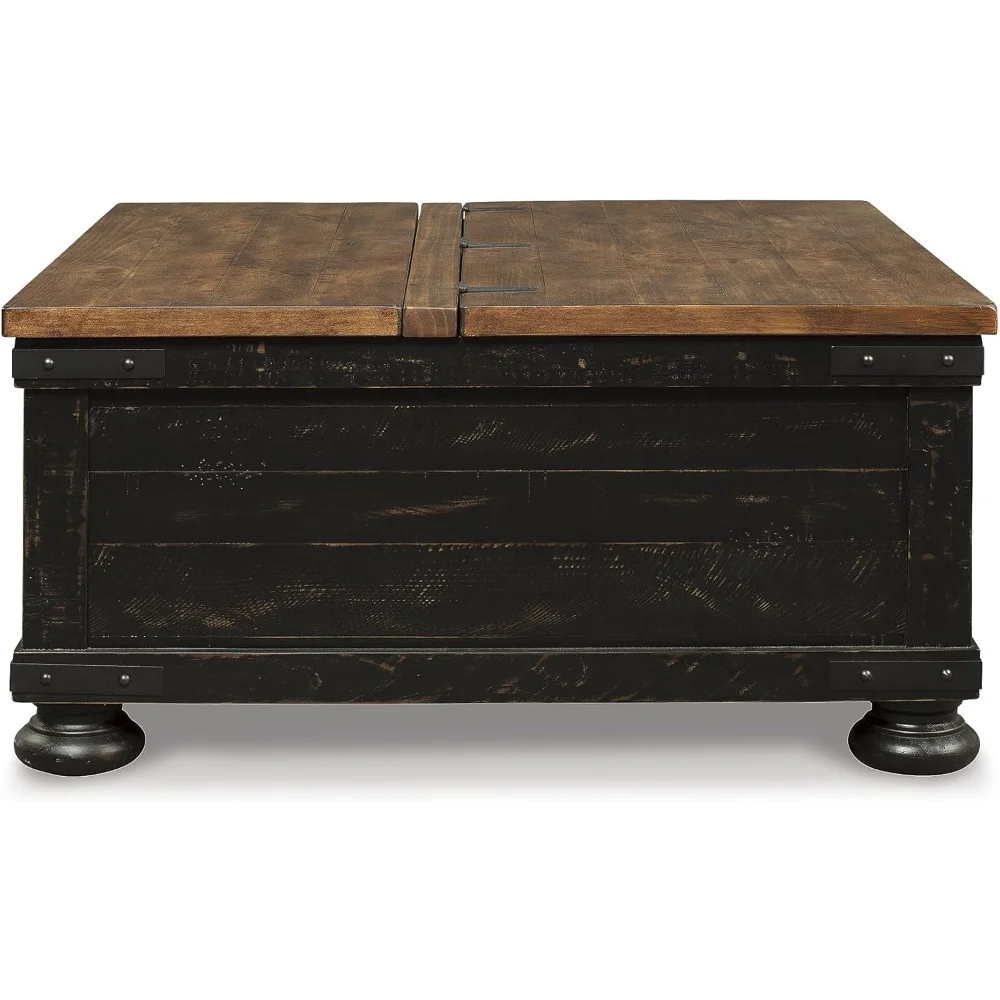 Signature Design by Ashley Valebeck Farmhouse Lift Top Coffee Table with Storage, Distressed Brown & Black Finish