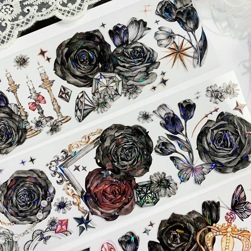 Neue Diamant und schwarze Rose Blumen schale hell glänzend Haustier Band DIY Aufkleber Karte machen Collage Dekoration