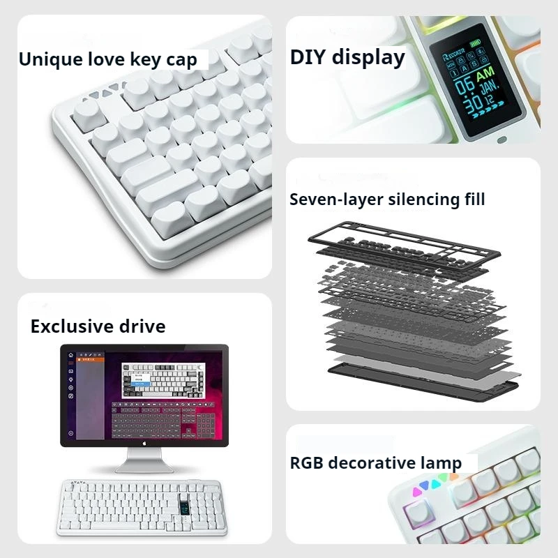 R102 Wireless Mechanical Keyboard 98 Key Diy Display Screen 8000mah Lithium Battery Tablet Computer Laptop Office Game Keyboard