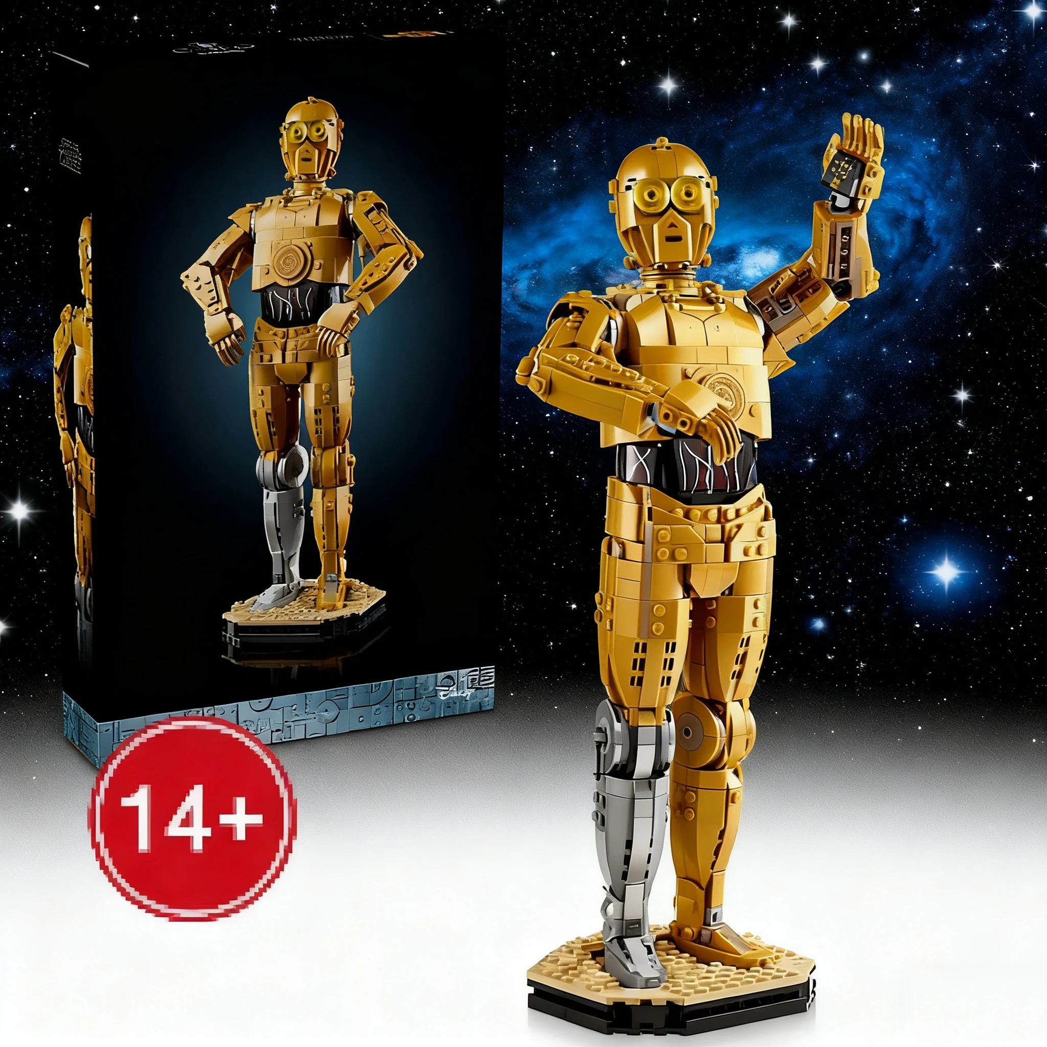 1138PCS 스페이스 C-3PO 드로이드 피규어 센터피스 홈 데코 브릭빌트 모델 조립 피규어 향수를 불러일으키는 선물 어린이 및 성인용