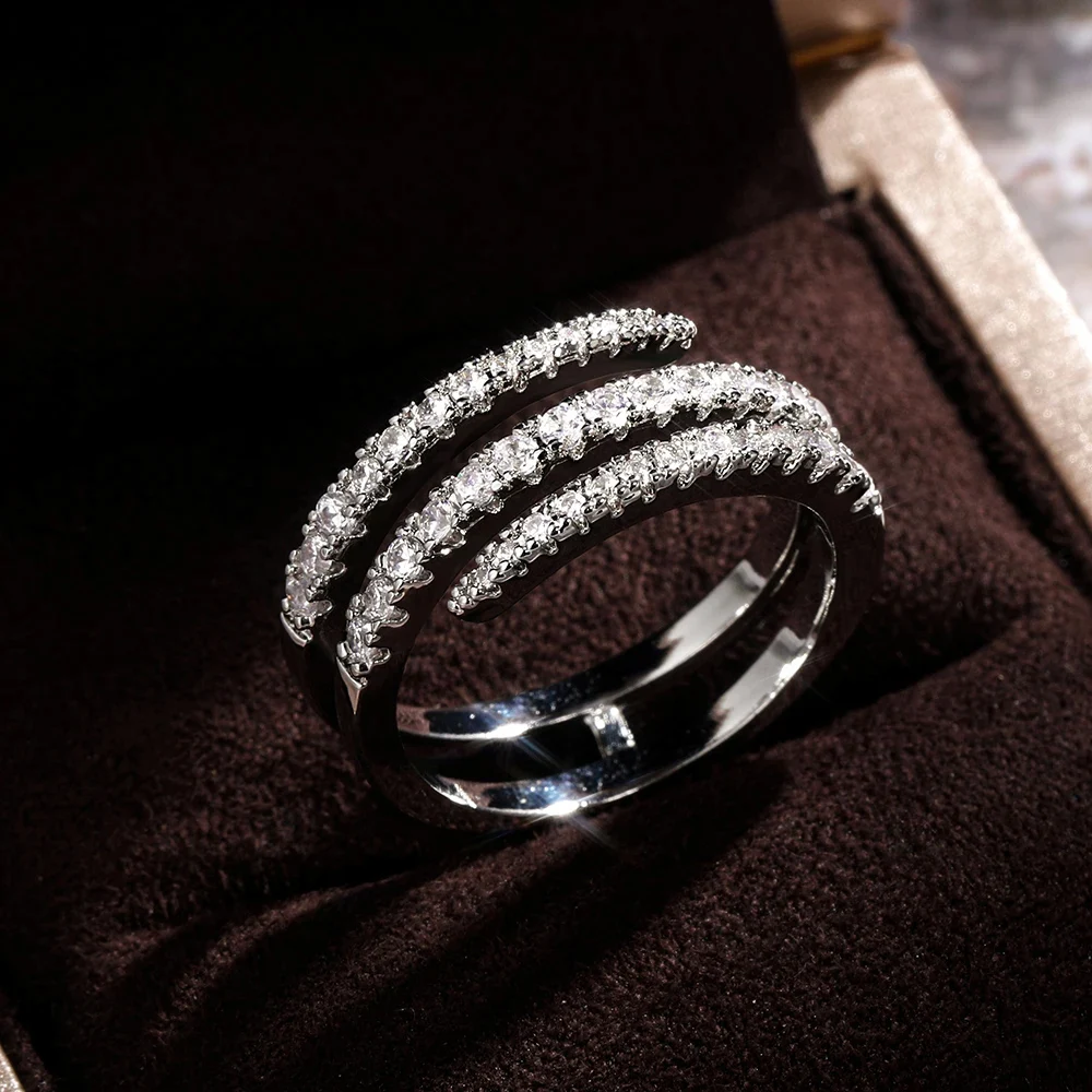 Huitan Geometric Women Ring Shiny Cubic Zircon Bridal Engagement Wedding Party Accessories Fancy Gift Simple Stylish Female Ring
