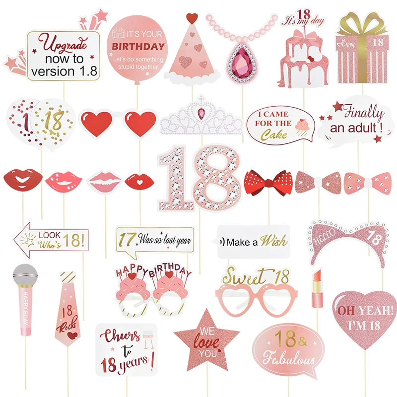 

18 21 30 Year Happy Birthday Photo Booth Props Party Accessorie For Girls Birthday Party Decoration Cake Topper Favors Supplies