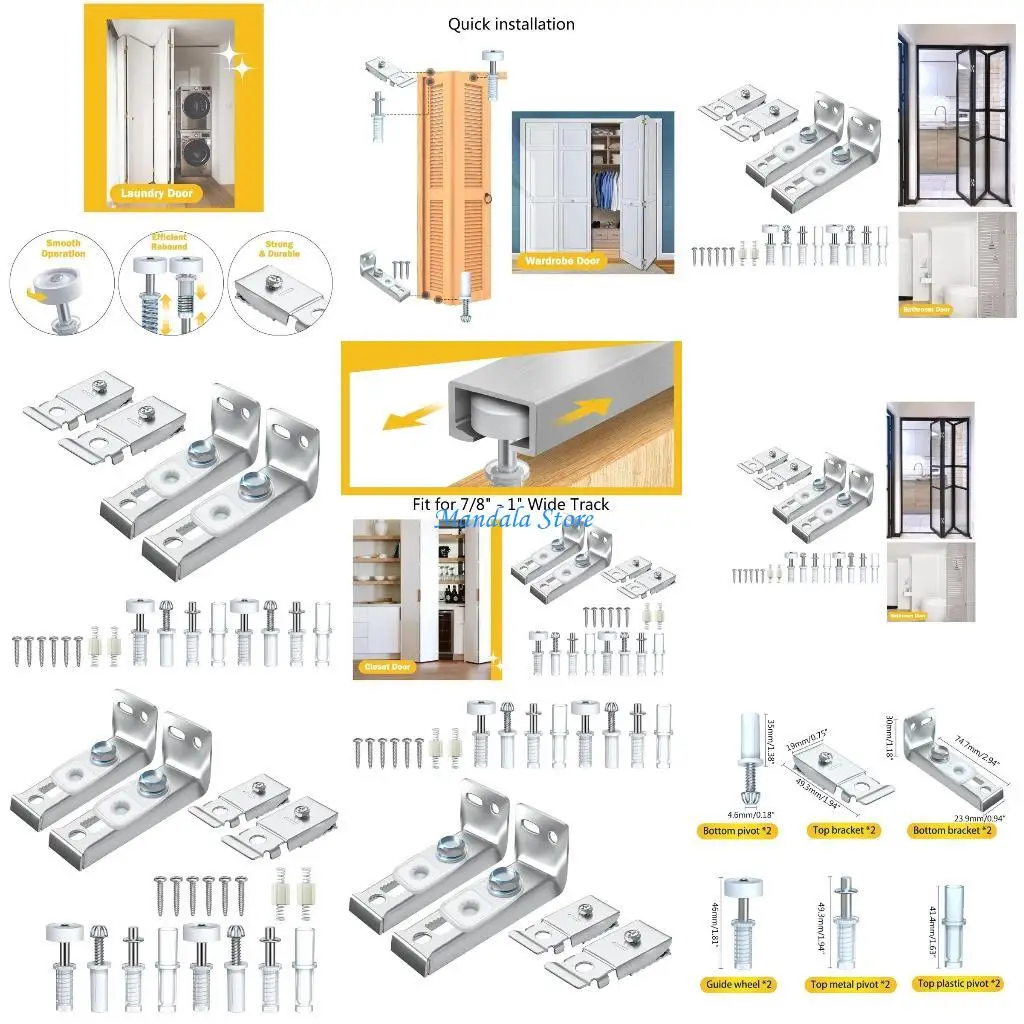 

U2JC 20pcs/Set Durable & Reliable Bifold Door Hardware Kits Repair Replacement for Repairing Double Folding Doors Durable