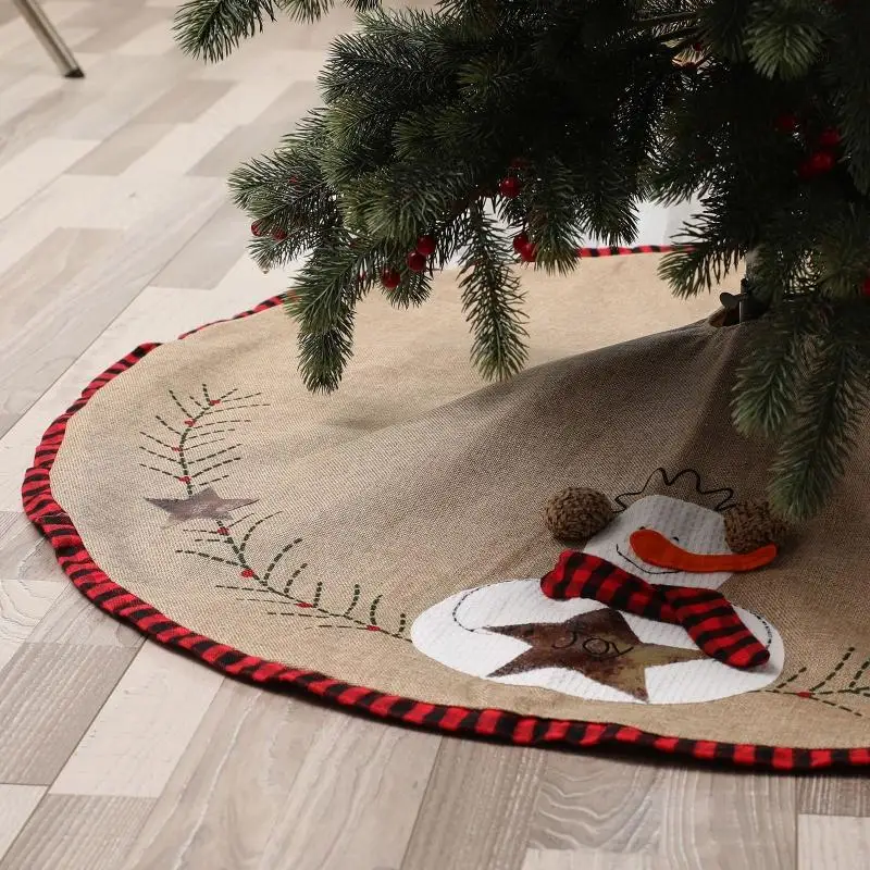KX4B Christmas Decorations Apron Christmas Tree Skirt Embroidery Christmas Tree Skirt