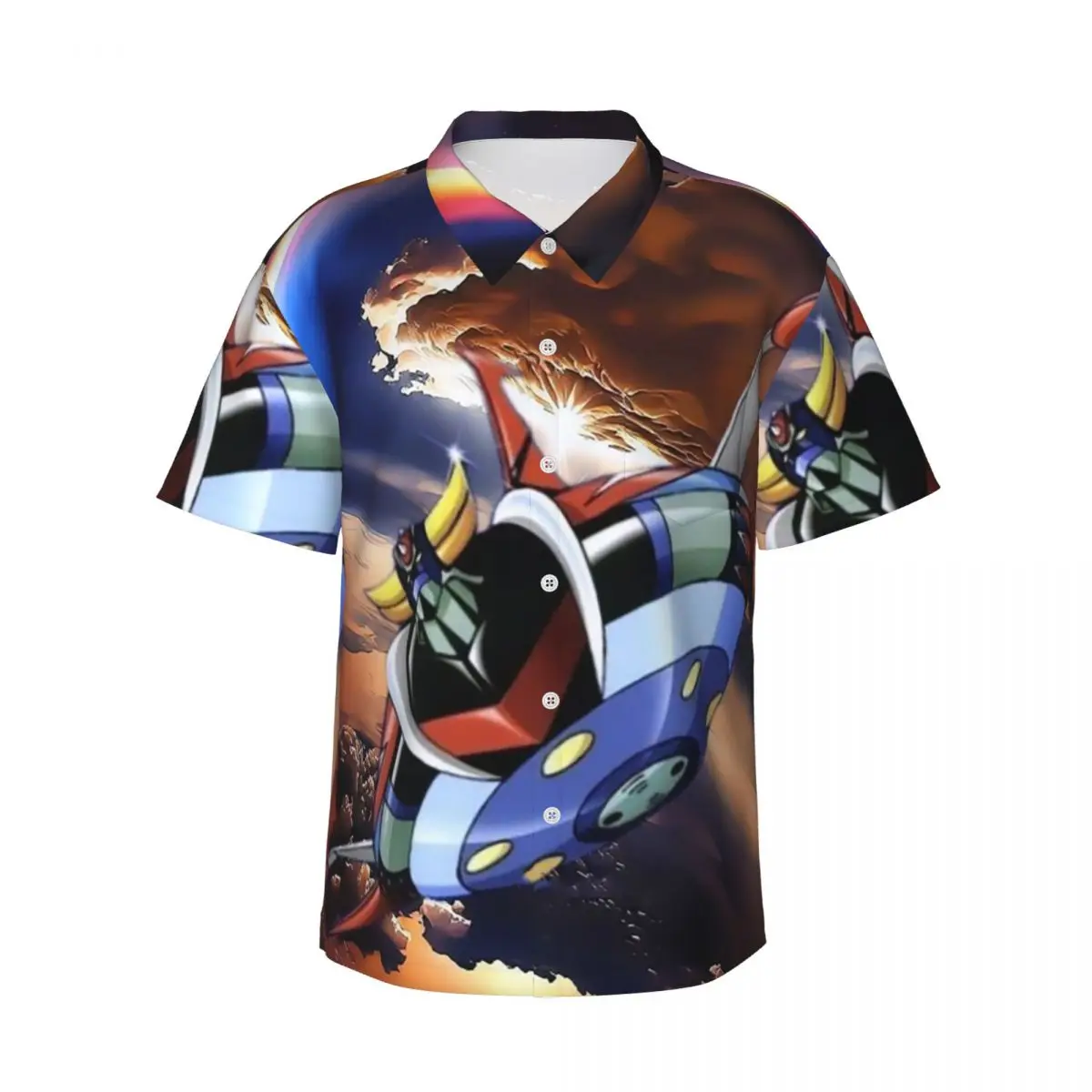 

Goldrake Goldorak Anime Mazinger Z UFO Robot Grendizer Men's Shirts Hawaiian Short Sleeve Shirt Lapel Tops for Summer Beach