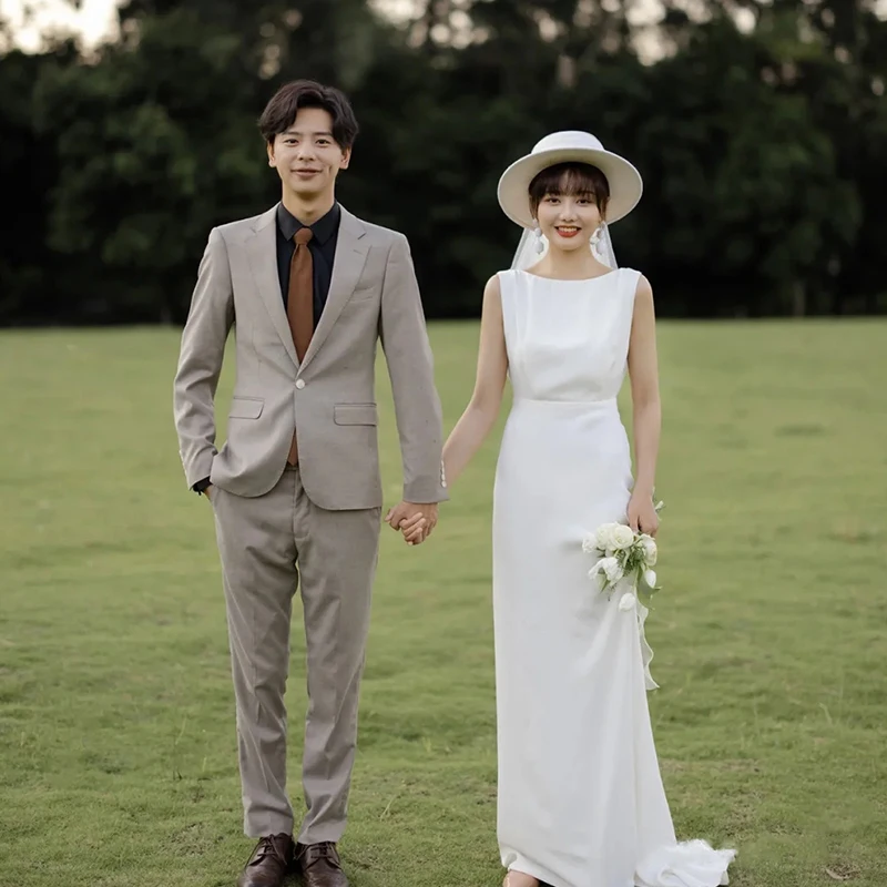 

Simple Ele Satin Wedding Dr New Sle Bridal Gown for Engagement And Wedding Guest Arrival Fem Model Photoaphy