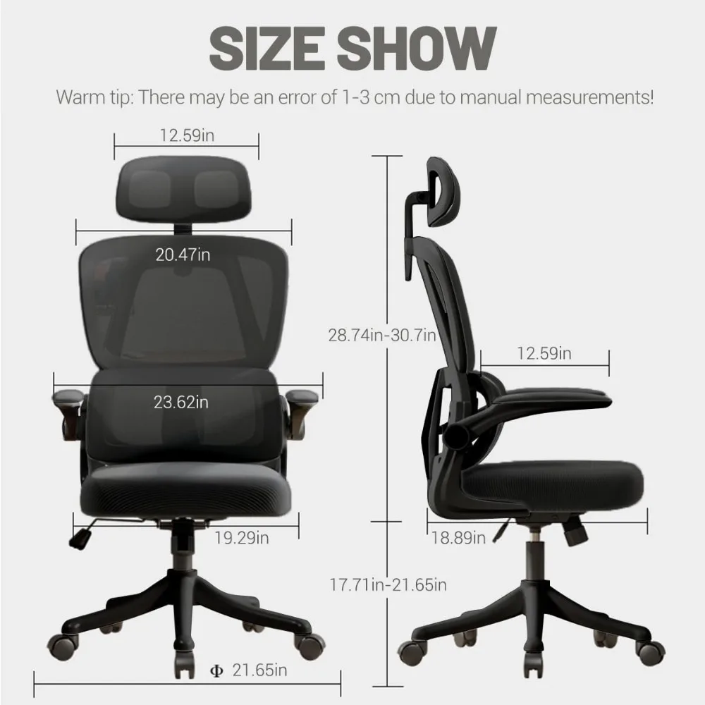 Ergonomic Comfort Home Desk Chair Adjustable High Back Mesh Chair Lumbar Support Computer Chair with Flip-Up Arms
