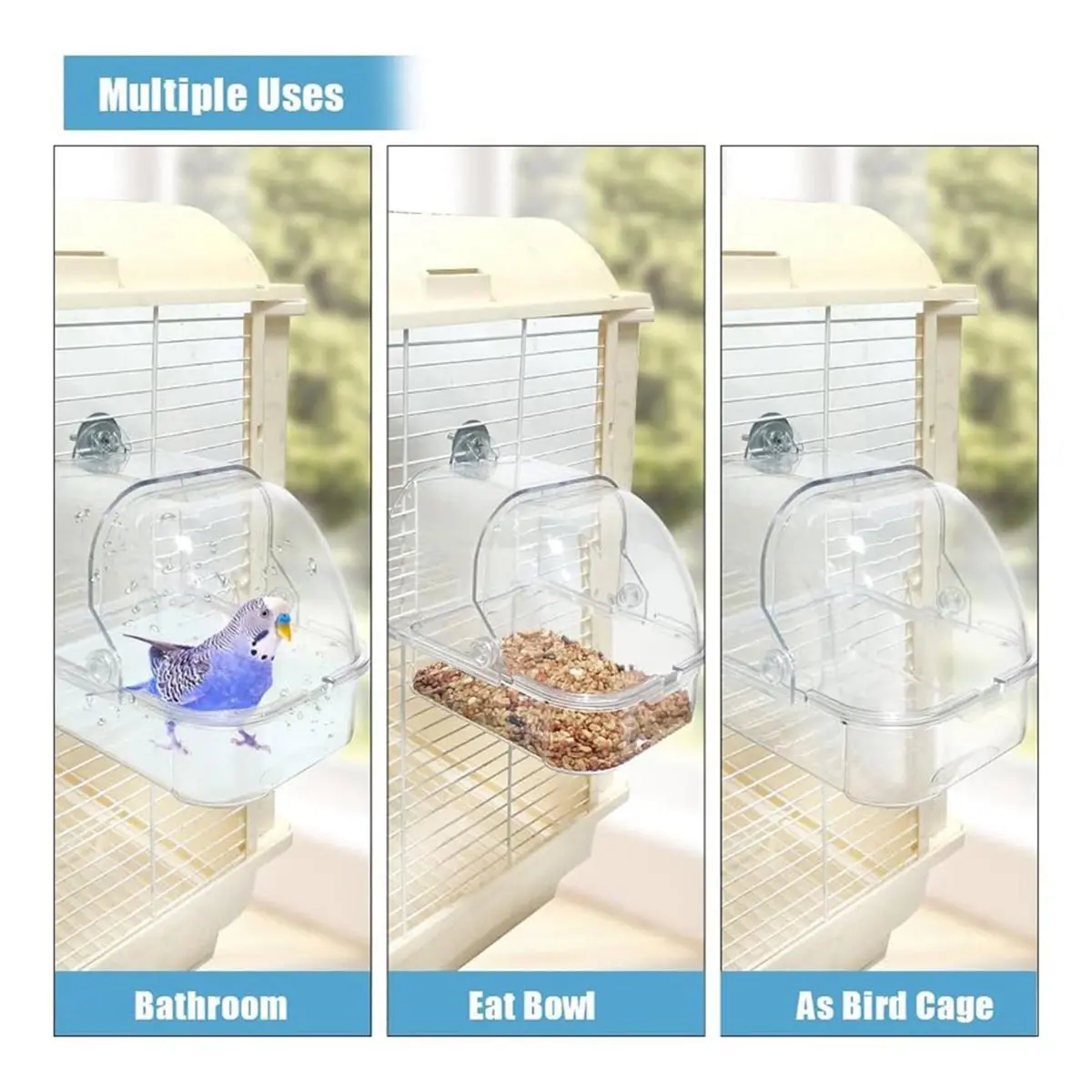 AB09 Bird Bath for Cage, Plastic Water Bowl Feeder for Pet Birds, Parrot Bathtub with Hanging Hooks for Little Bird Parrots