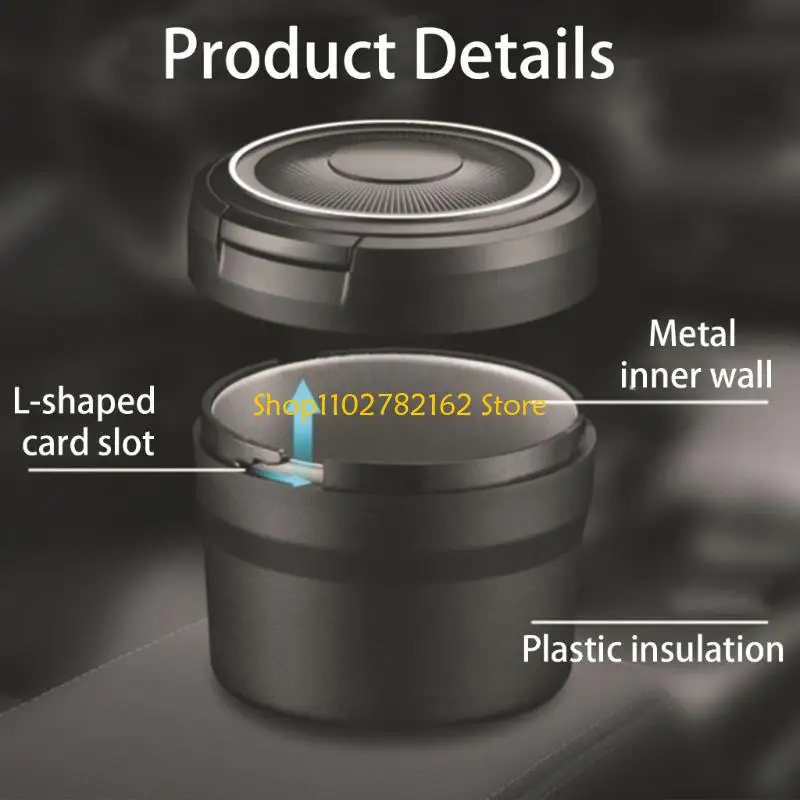

547B Small Car Ashtray with Glowing LED Cup Holder Ashtray Odorless Ashtray Automotive Ashtray with LED Lighting & Secure