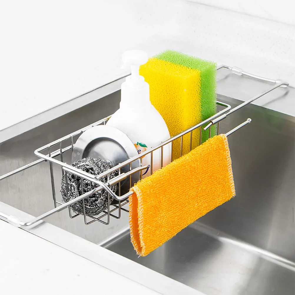 Stainless Steel Sponge Holder Kitchen Sink Caddy Multi-Function Drain Rack for Sponges Brushes Hand Sanitizer Drying Storage