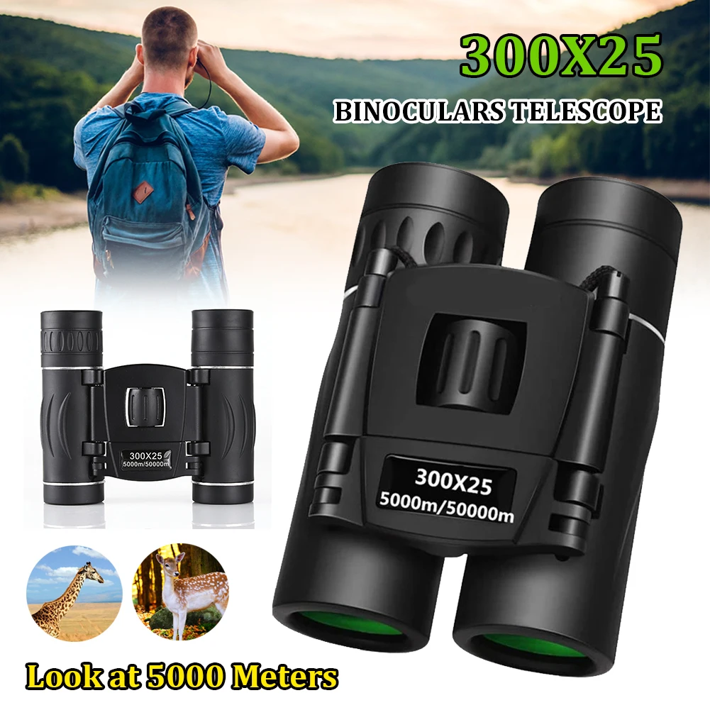 300x25 HD Powerful Binoculars 5000M Long Range Folding Mini Telescope FMC Optics For Hunting Sports Outdoor Camping Travel