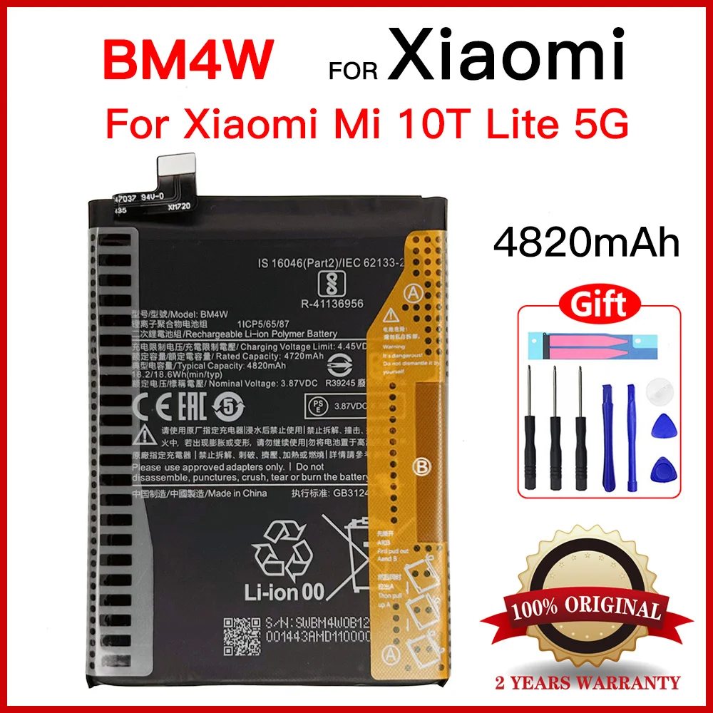Genuine BM4W 4820mAh Battery For Xiaomi Mi 10T lite 5G High Quality Phone Replacement Batteries +Tools