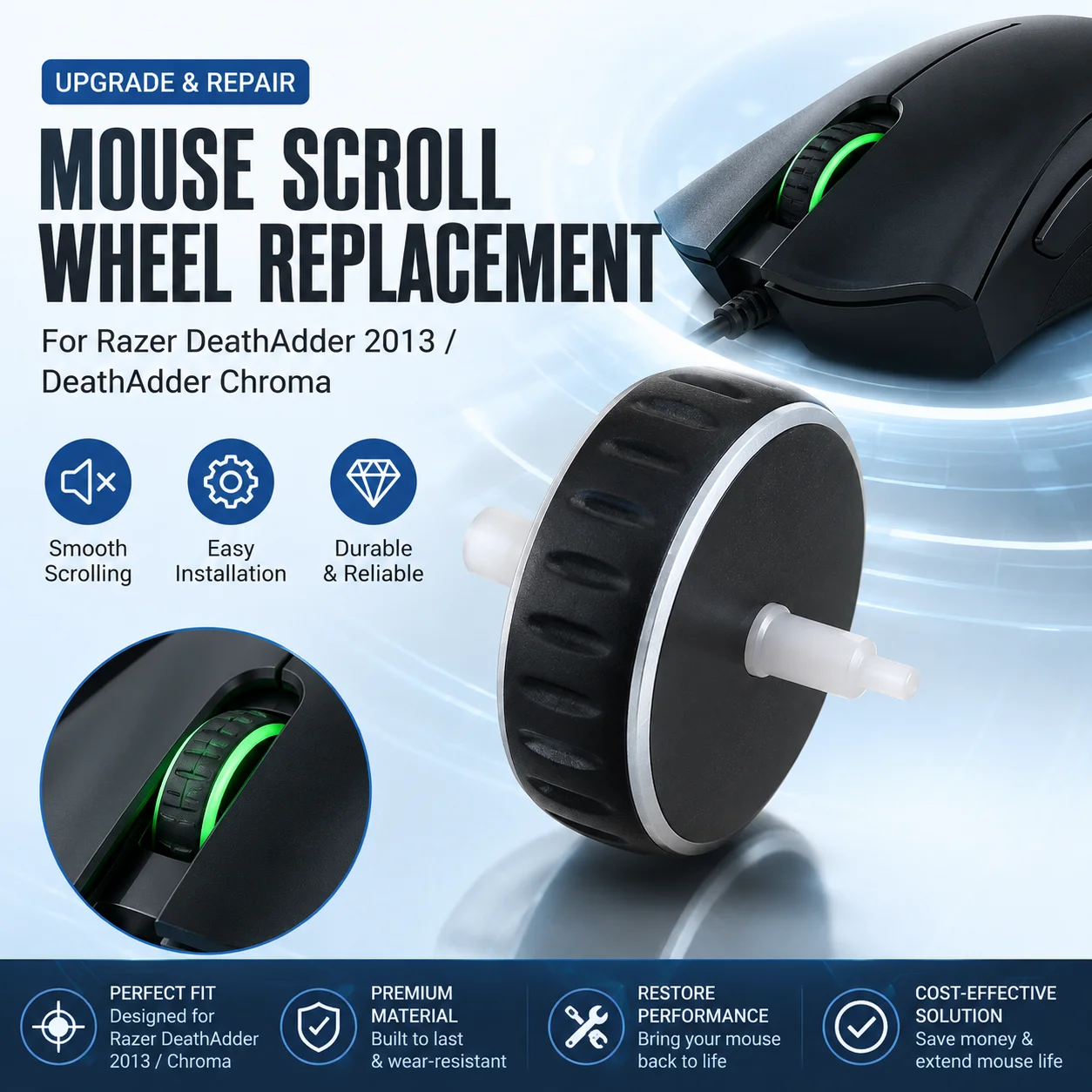 Gaming Mouse Scroll Wheel Mice Wheel Roller Replacement Pulley Part for 2013, DeathAdderChroma Mouse Replacement Accessory