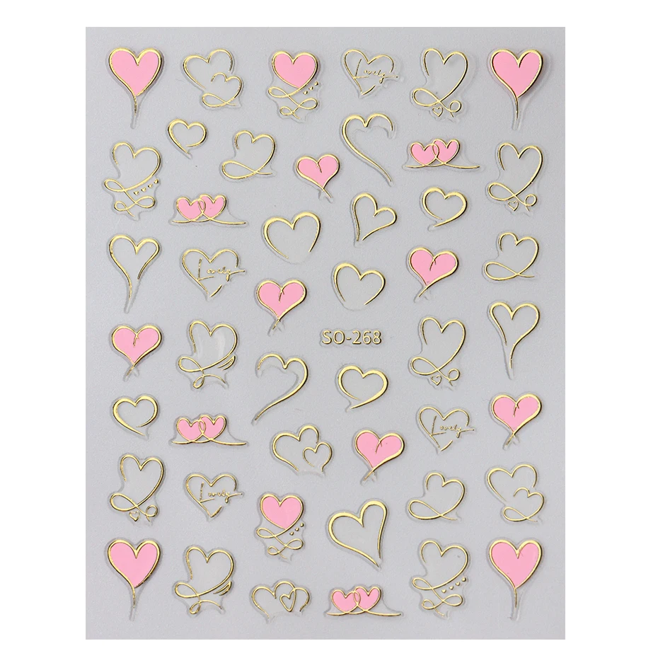 Description Picture 5 of item3D Kawaii Red Pink Gold Heart Nail Art Stickers Purple Love Self Adhesive Nail Decorations Slider Decals Valentine DIY Manicure