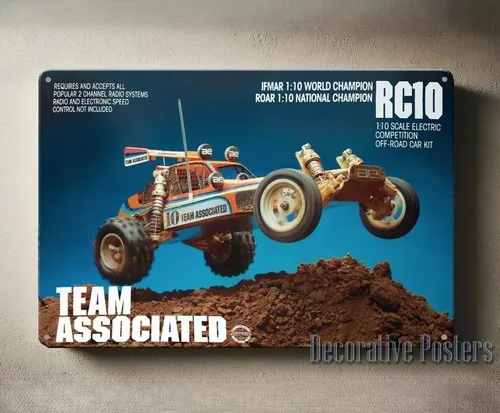 Metallposter Vintage RC-Auto Blechschild Plakette Team Associated RC10 Buggy