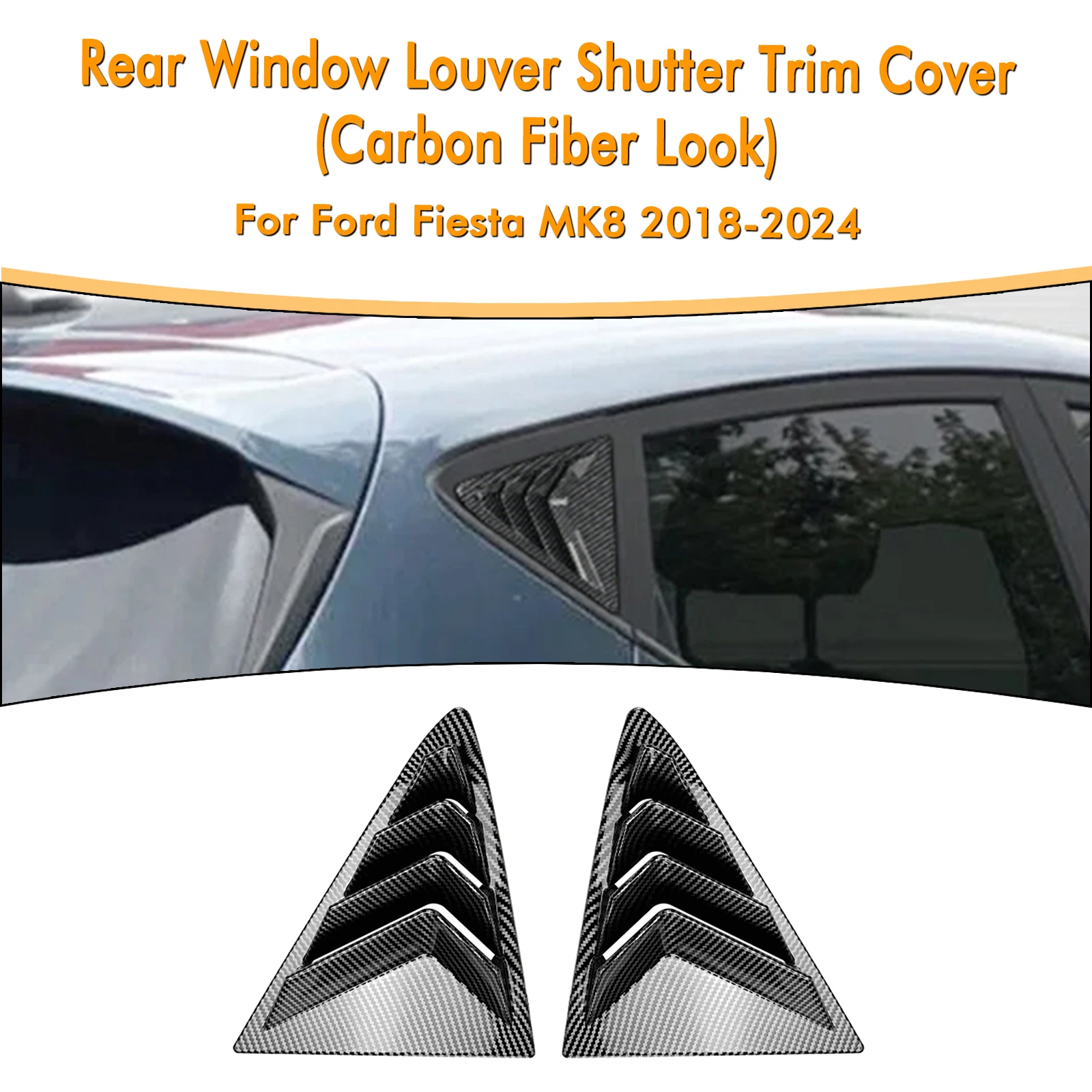 2PCS Window Blind Rear Side Shutter Louver Cover For Ford Fiesta MK8 2018 2019 2020 2021 2022 2023 2024