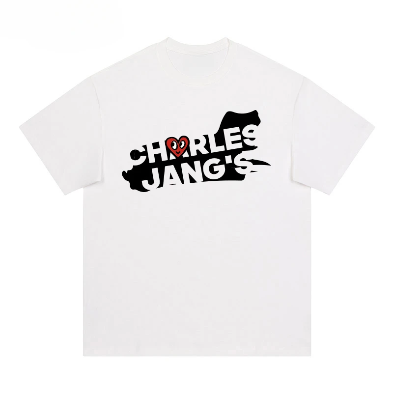 

Short-sleeved Men's Summer Pure Cotton Loose 2025 New Heart-shaped Fun Print White Half-sleeved T-shirt
