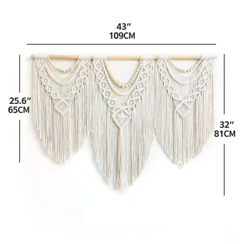 Große Makramee Wandbehang Wandteppich mit Holzstab hand gewebte Böhmen Quaste Vorhang Wandteppich Hochzeit Backgrou Boho Dekor 7