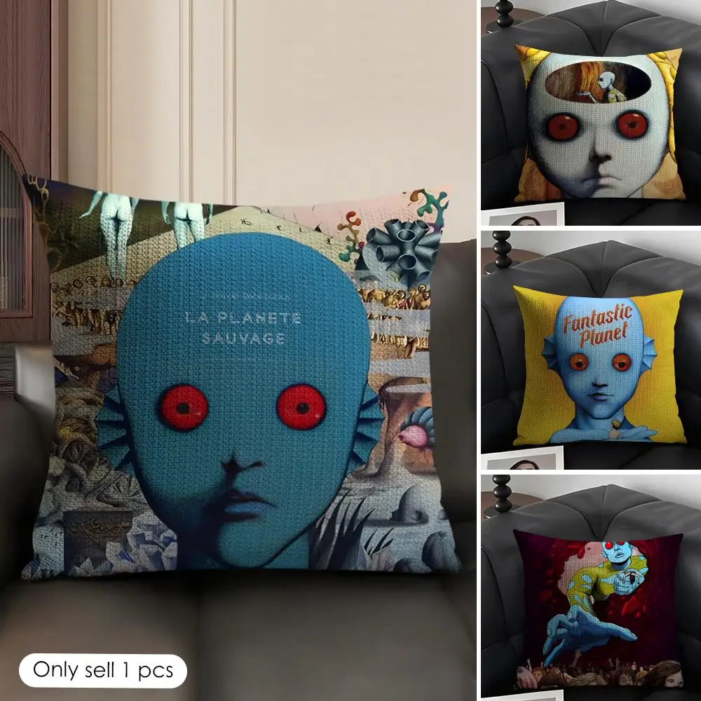 Fantastic La Planete Sauvage Cushion Cover Natural Linen Organic Fabric Double-Sided Printing Sofa Home Decor Gift Pillow Case