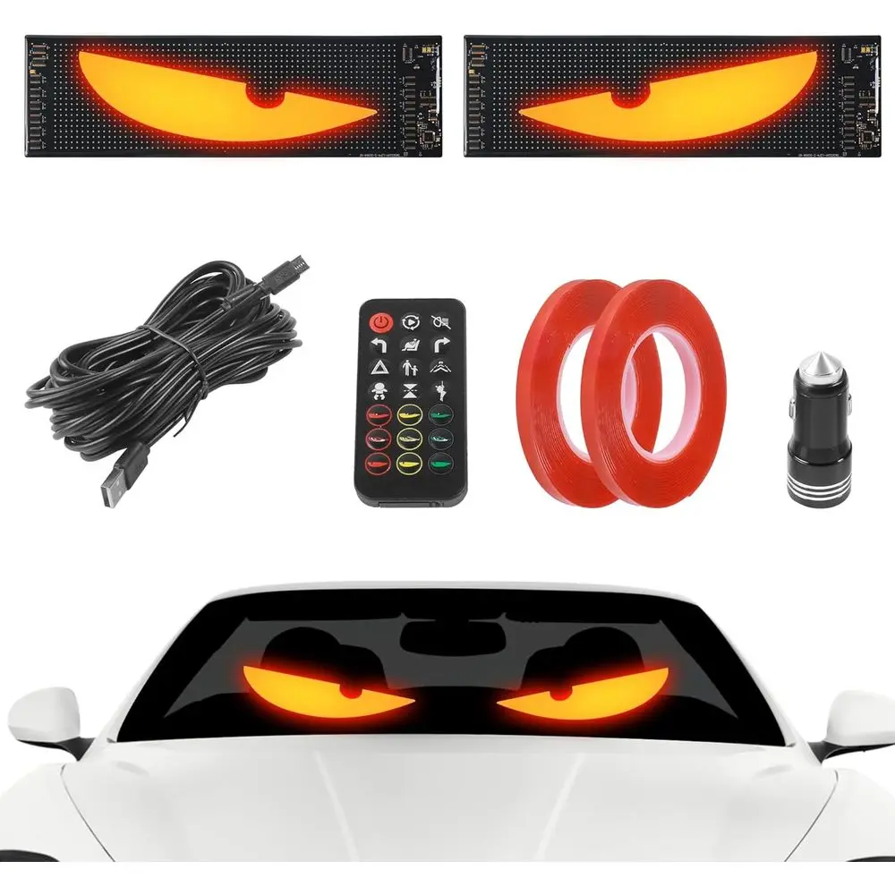 Doppi luci per parabrezza per auto a LED da 14x4,3 pollici, occhi da diavolo programmabili con telecomando, compatibili con sedani, SUV e camion
