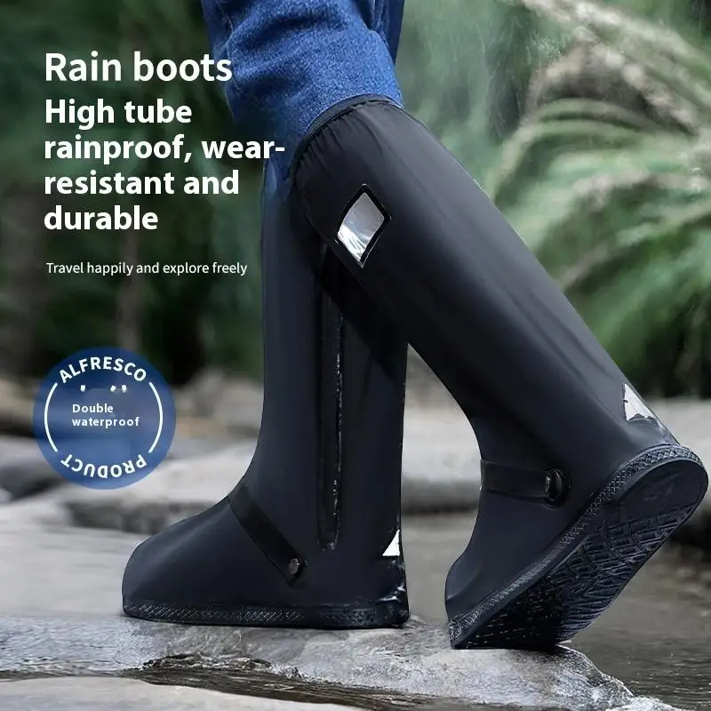 

2Pcs Rain Boot Shoe Cover Black Waterproof Reflective High Top Reusable Motorcycle Cycling Bike Clear Wear Shoes Dust Covers