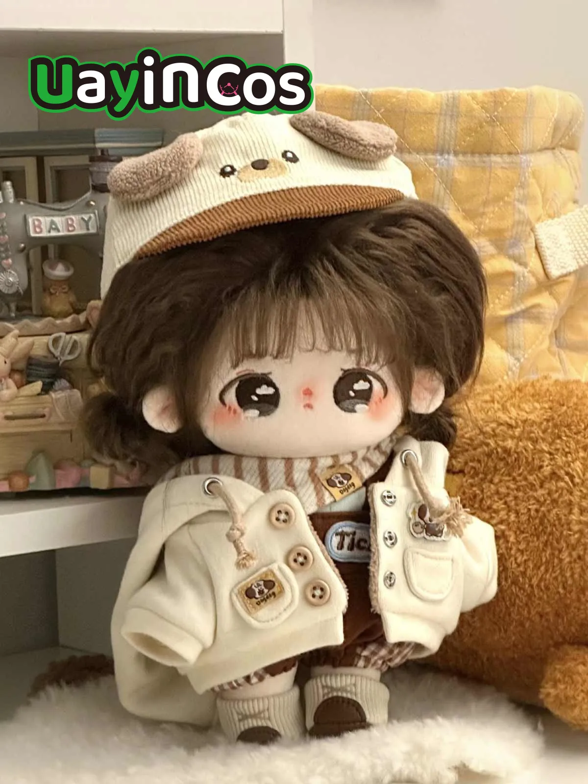 20cm Doll Clothes Coffee Puppy Hat Overcoat Fashion Cute Costume Suit Stuffed Plushies Plush Doll Accessories Anime Toy Kids Gif