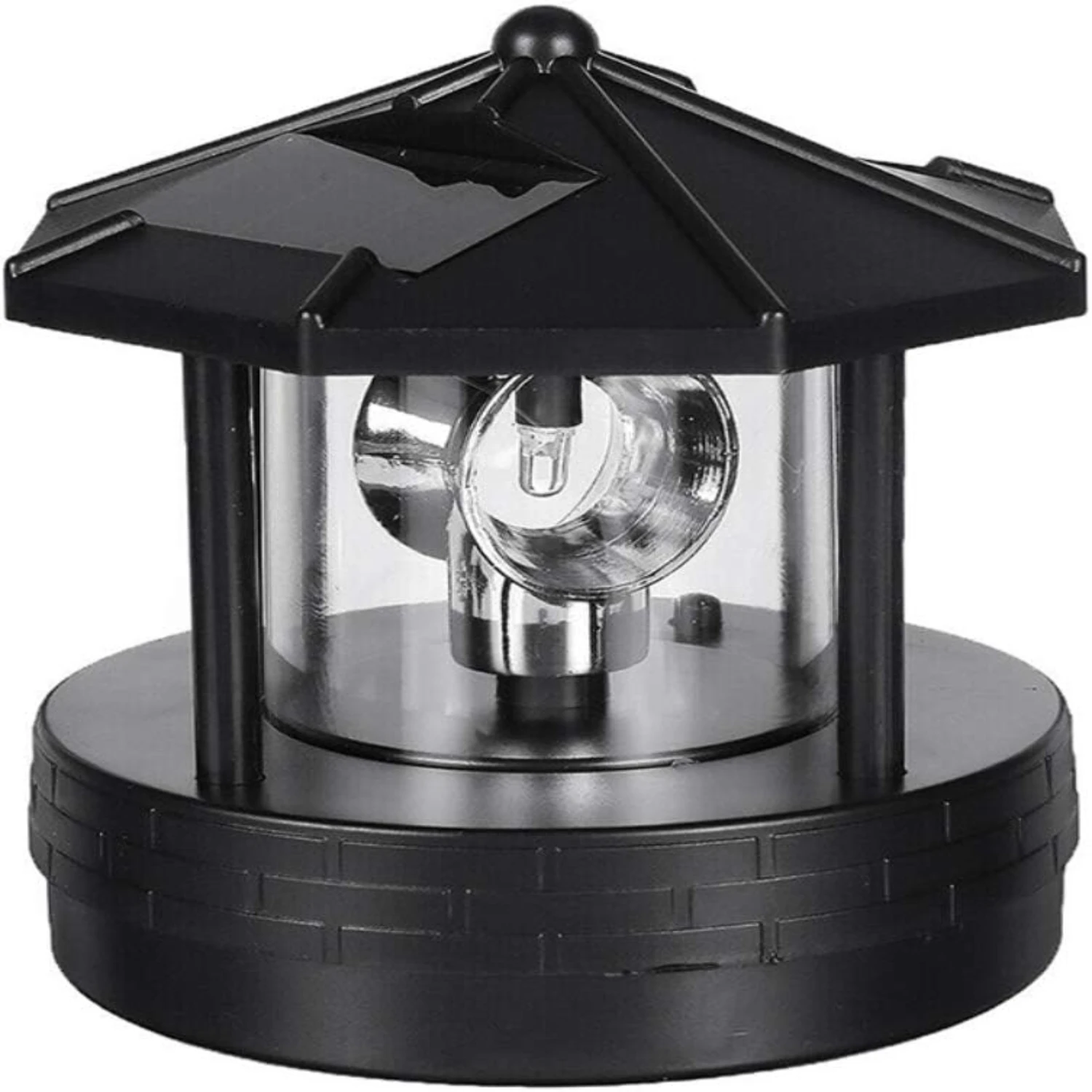 Stunning, waterproof black LED lighthouse with innovative solar-powered technology - Gorgeous rotating lamp for 360° illuminati