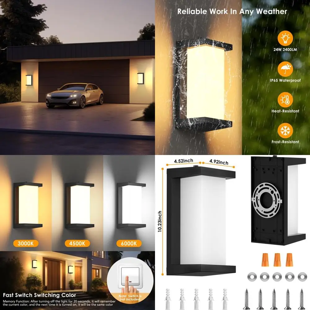 

2-Pack Modern LED Outdoor Wall Lights with Sensor, Waterproof Dusk to Dawn Fixtures for Front Porch, Garage, Yard