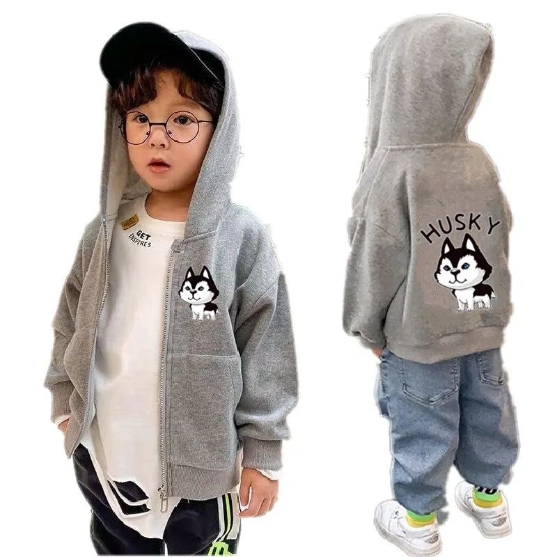 Animal Dog Husky Print Zip Up Hoodie Boy Girl Harajuku Sweatshirt Streetwear Hip Hop Zipper Hooded Jacket Kids Tracksuit